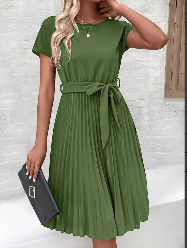 Women's Lace-Up Skirt Solid Color Pleated Dress