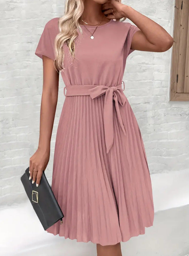 Women's Lace-Up Skirt Solid Color Pleated Dress