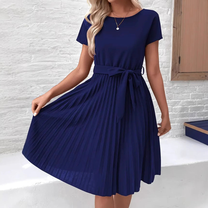 Women's Lace-Up Skirt Solid Color Pleated Dress
