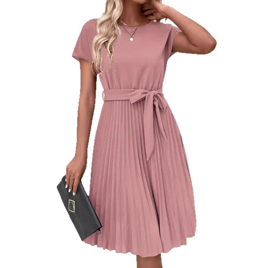 Women's Lace-Up Skirt Solid Color Pleated Dress
