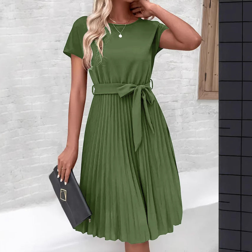 Women's Lace-Up Skirt Solid Color Pleated Dress