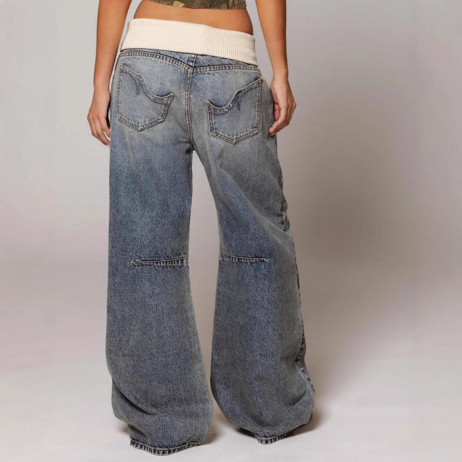 Loose-fitting Straight-leg Jeans With Pockets Fashion Casual Trousers Street-style Pants Women's Clothing