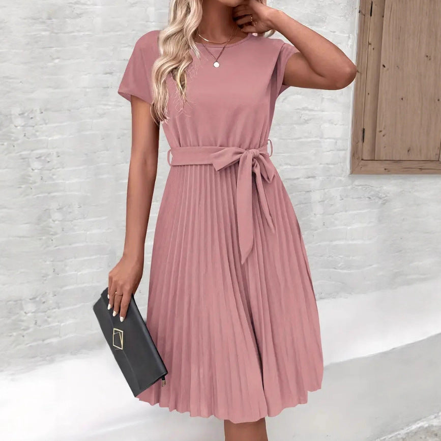 Women's Lace-Up Skirt Solid Color Pleated Dress