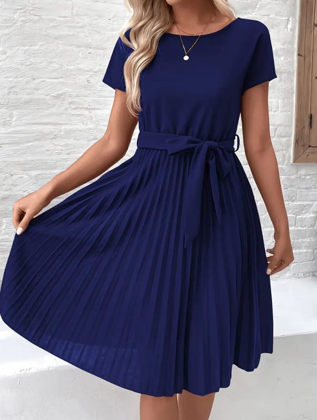 Women's Lace-Up Skirt Solid Color Pleated Dress